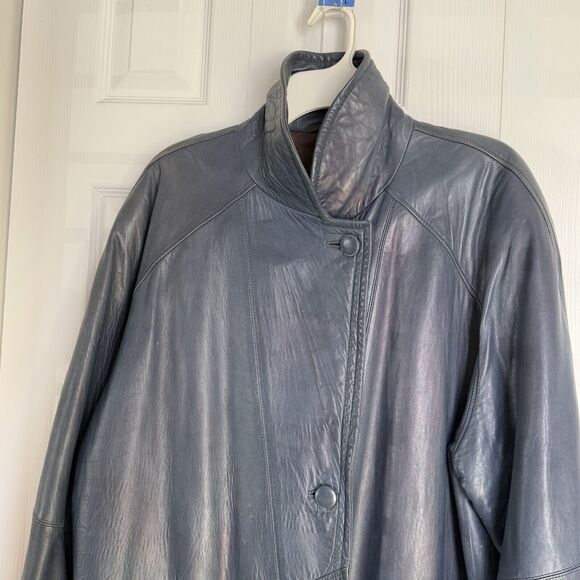 Vintage Friitala Blue Leather Bomber Jacket Size 14 - Picture 9 of 16